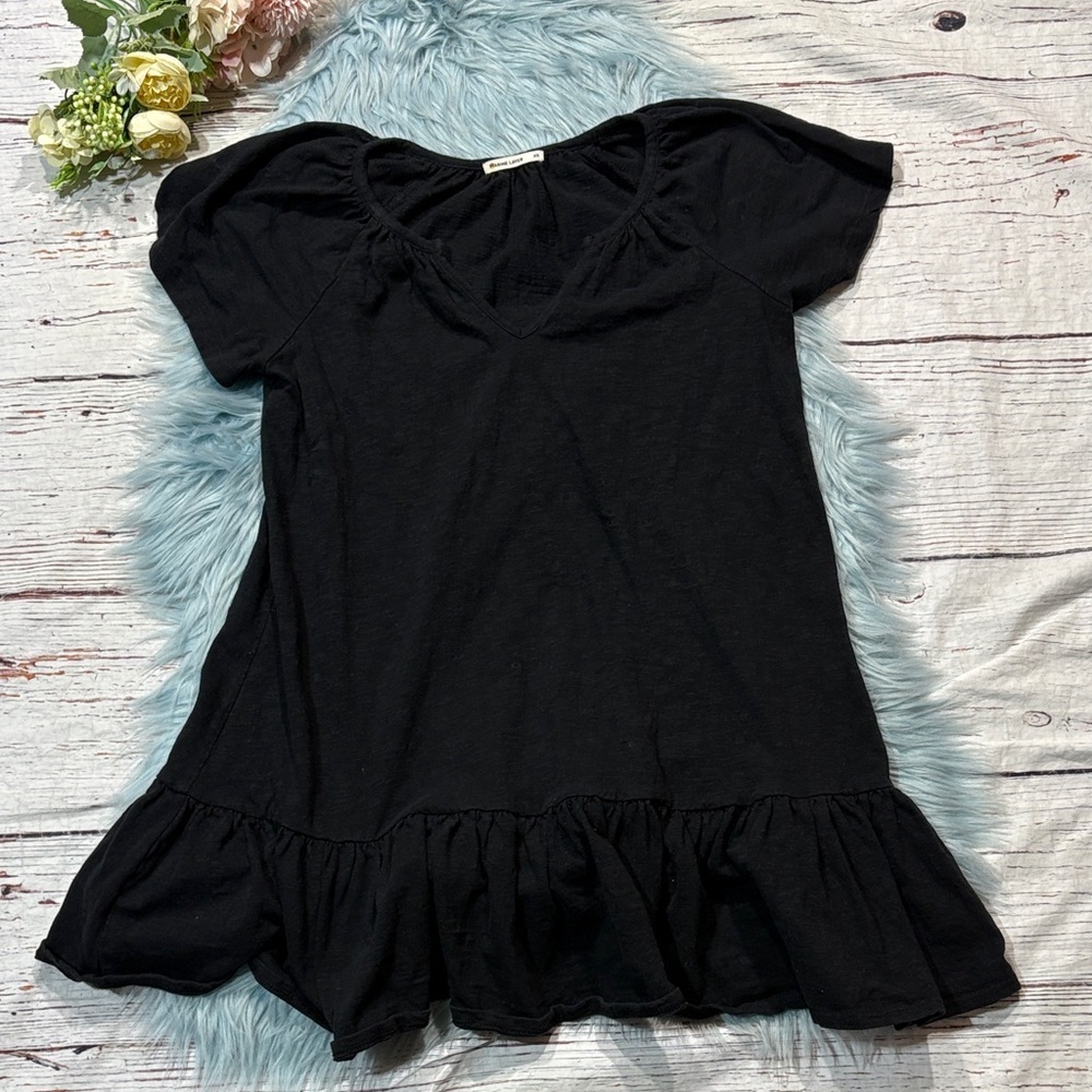 Marine Layer Black Ruffle Hem Split Neck Tunic Dress